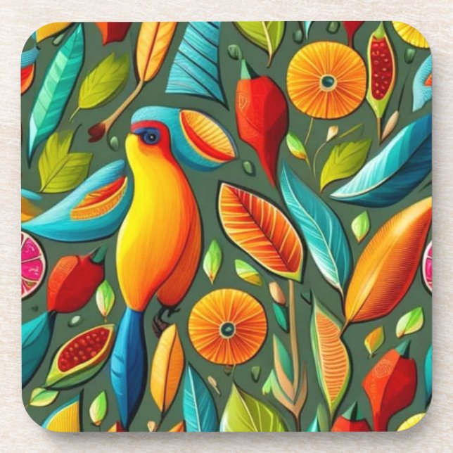 Posavasos Colores brillantes de aves tropicales (Frente)