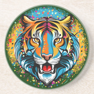 Posavasos Colores de arcoíris de cabeza de tigre pintan manc