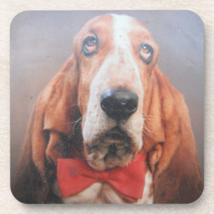 Posavasos Colores De Cork Basset Hound En Red Bow TIe
