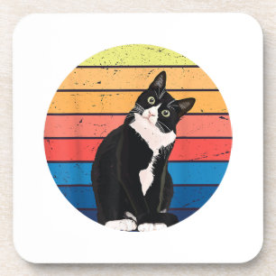 Posavasos Colores retro de regalo de gato de Tuxedo para ama