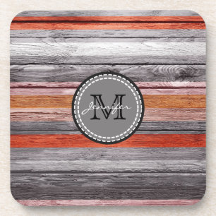 Posavasos Colores Vintage con Aspecto de Madera Monograma #4