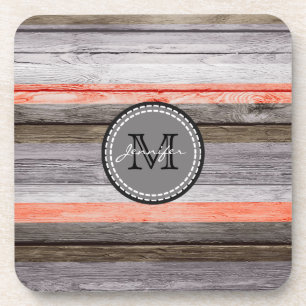 Posavasos Colores Vintage con Aspecto de Madera Monograma #6