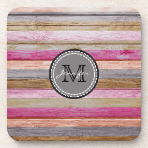 Posavasos Colores Vintage Monograma de Madera #10