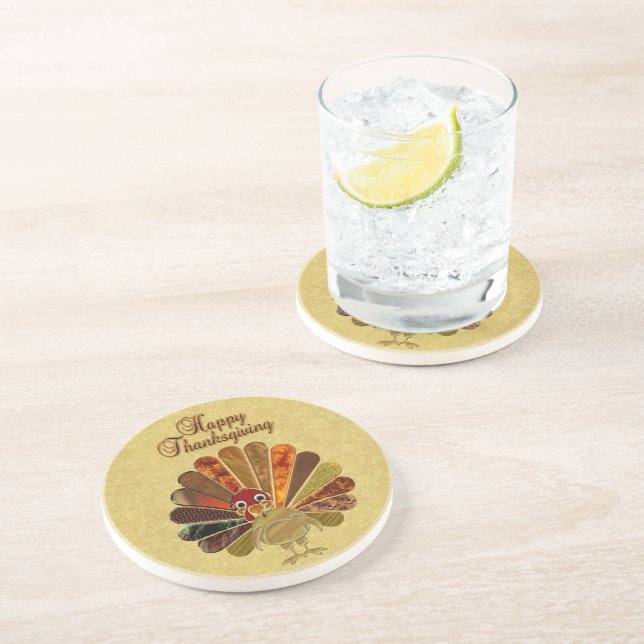 Posavasos Colorful Happy Thanksgiving Turkey (Lado)