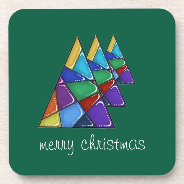 Posavasos Colorful Patchwork Christmas Tree Coasters (Frente)