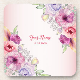 Posavasos Colorful Peach Floral Golden Watercolor Wedding