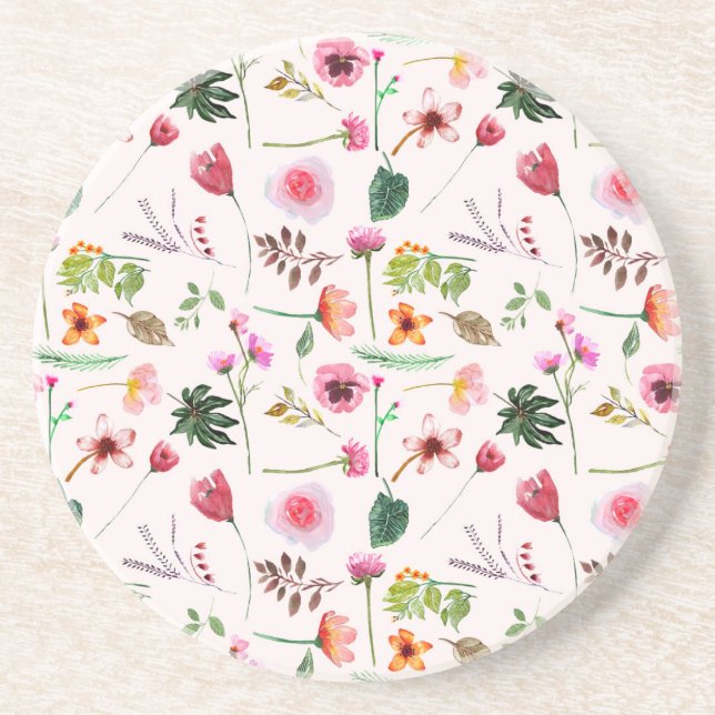 Posavasos Colorful spring flowers watercolor pattern (Frente)