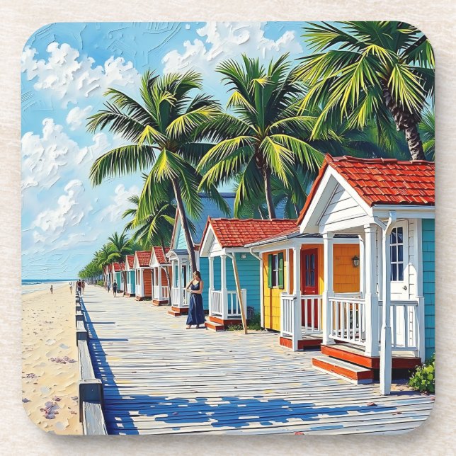 Posavasos Colorful Tropical Vibrant Beach Huts (Frente)