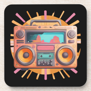 Posavasos Colorida boombox retro de los 80 con una explosión