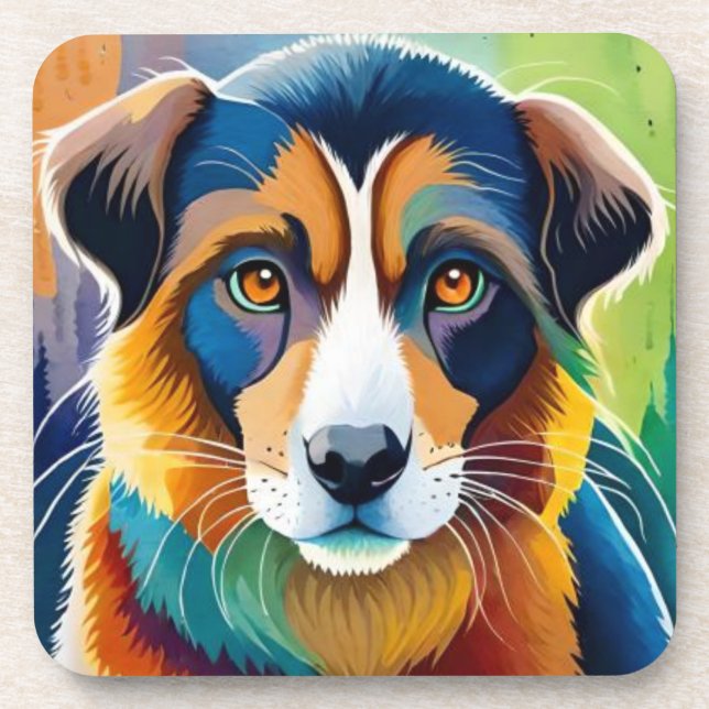 Posavasos Colorida cara de perro cerca (Frente)