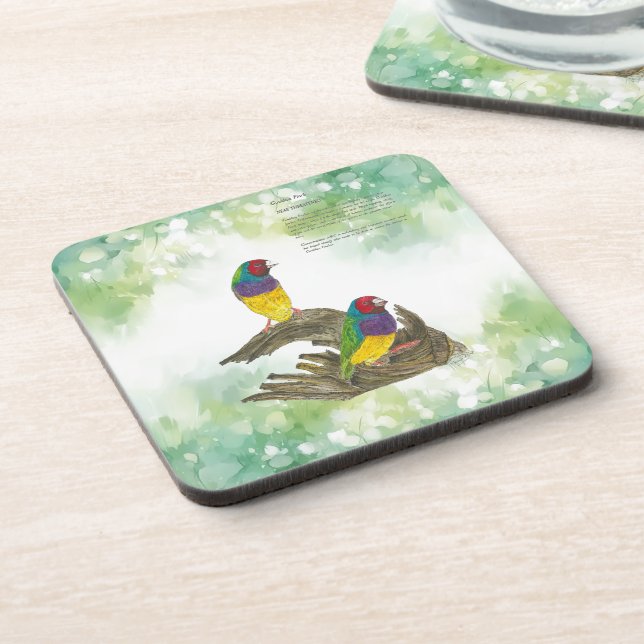 Posavasos Colorida Finch Gouldian Pintada A Mano (Lado Izquierdo)