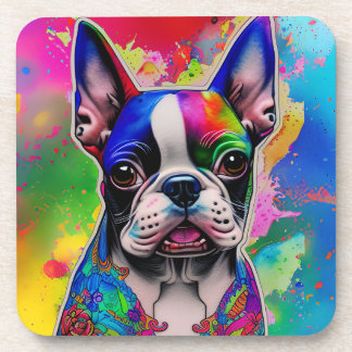 Posavasos Colorida pintura de Boston Terrier