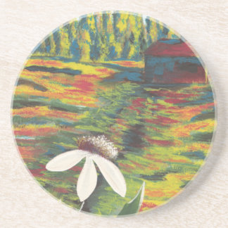 Posavasos Colorida pintura de flores en la pradera