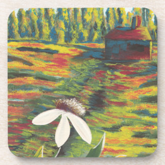 Posavasos Colorida pintura de flores en la pradera