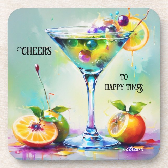 Posavasos Colorida Watercolor Cocktail Bar Coaster (Frente)