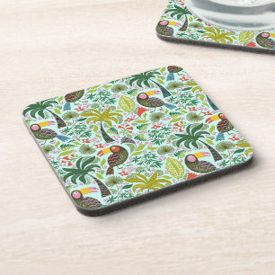 Posavasos Coloridas Aves Y Flores Exóticas