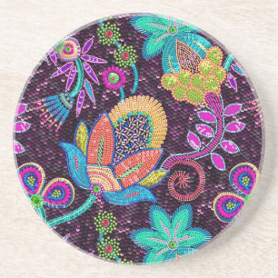 Posavasos Coloridas Cuentas De Vidrio Tienen Un Diseño Flora