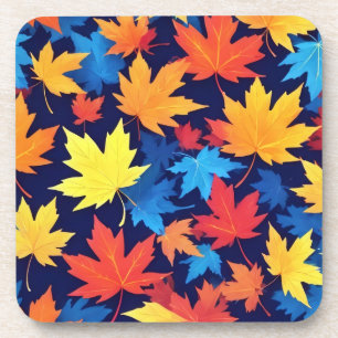 Posavasos Coloridas hojas otoñales sobre fondo azul oscuro