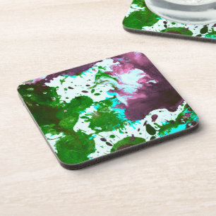 Posavasos Colorido Abstract Splatter Paint Green y Purple
