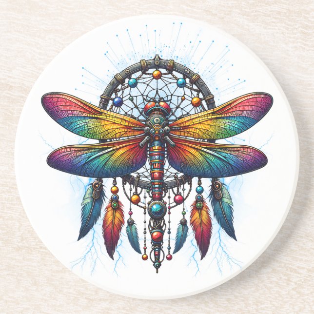 Posavasos Colorido atrapasueños de libélula psicodélico boho (Frente)