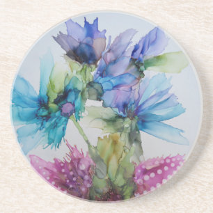 Posavasos Colorido Azul Púrpura Rosa Verde Floral Art
