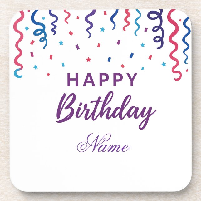 Posavasos Colorido Confetti Feliz cumpleaños (Frente)