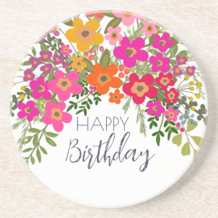 Posavasos Colorido jardín de verano flores Feliz cumpleaños
