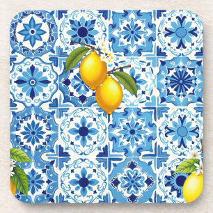 Posavasos Colorido, mediterráneo, mosaico, azul, limón,