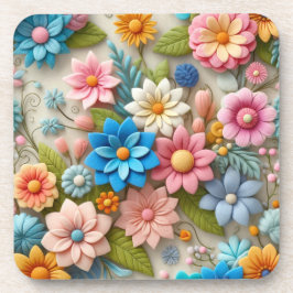 Posavasos Colorido Pastel Spring 3D Felt Floral Art