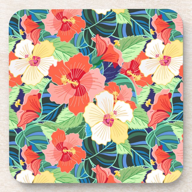 Posavasos Colorido patrón de Hibiscus (Frente)