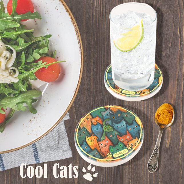 Posavasos Colorido Personalizado de gatos de Guay (Cool Cats Cartoon Colorful Coaster)
