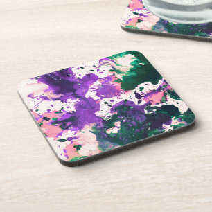 Posavasos Colorido Resumen de pintura verde y púrpura