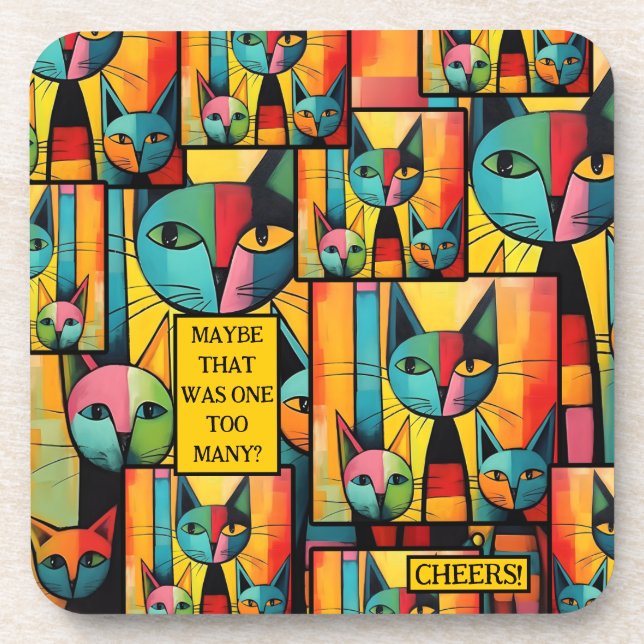 Posavasos Coloridos gatos divertidos beben escayola (Frente)