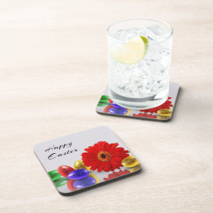 Posavasos Coloridos huevos felices de Pascua con Gerbera