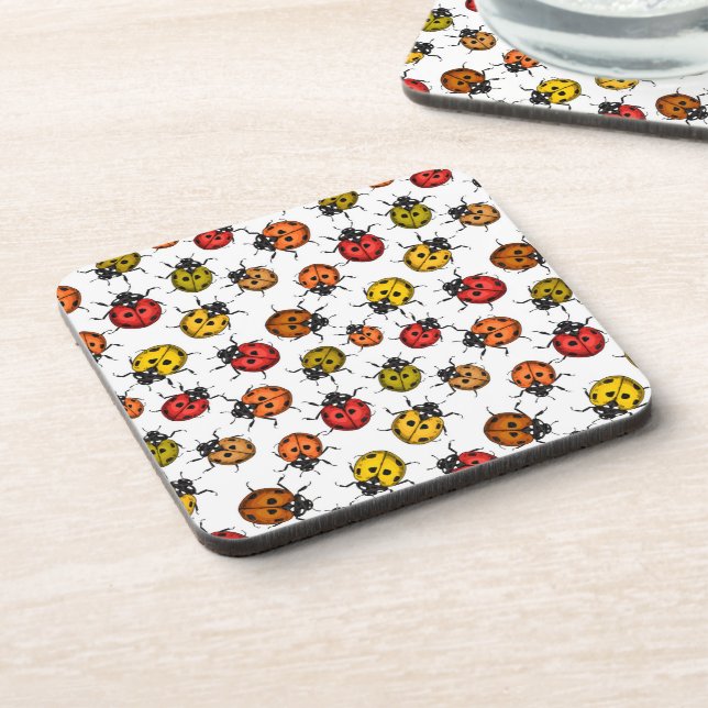 Posavasos Coloridos ladybugs sobre blanco (Lado Izquierdo)