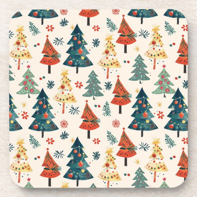 Posavasos Colourful Christmas Pine Trees Seamless Pattern (Frente)