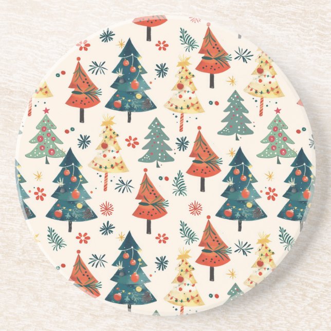 Posavasos Colourful Christmas Pine Trees Seamless Pattern (Frente)
