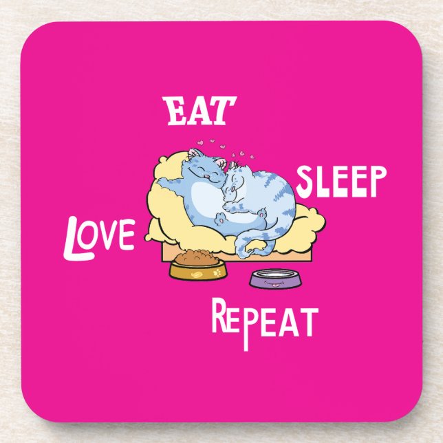 Posavasos Comer Sleep Love Repetir gatos (Frente)