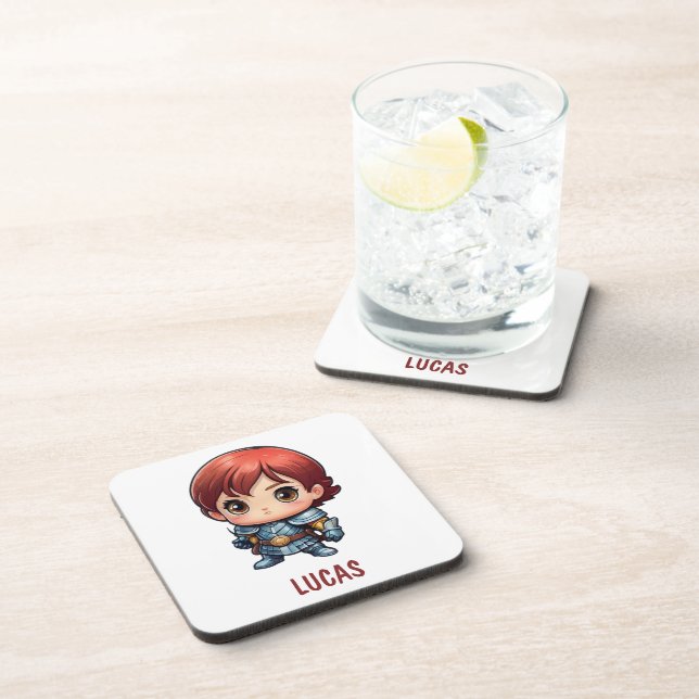 Posavasos Comic Knight Personalized Kids Room Drink Coaster (Lado Derecho)