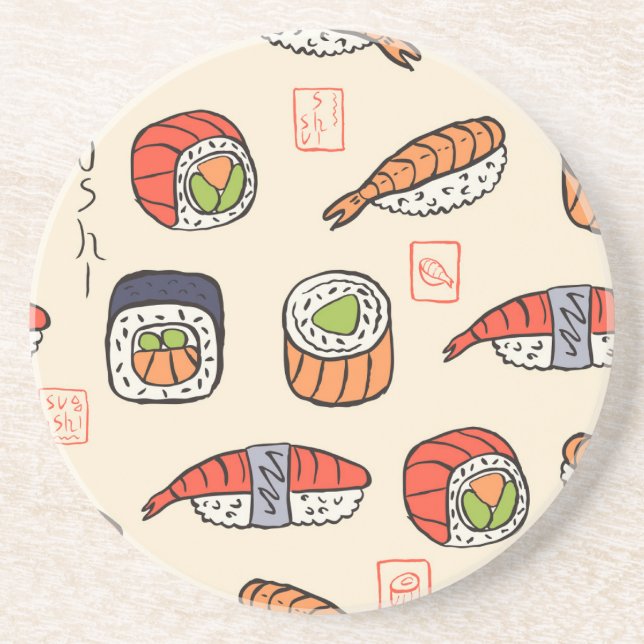 Posavasos Comida de sushi, diseño de patrones impecable. (Frente)