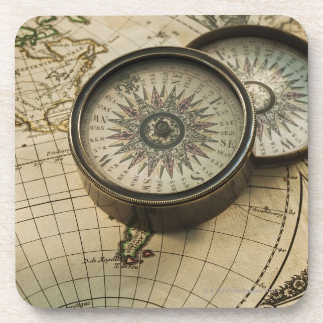 Posavasos Compás antiguo en mapa (Frente)