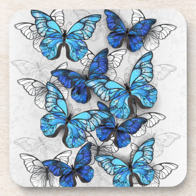 Posavasos Composición de las mariposas blancas y azules (Frente)