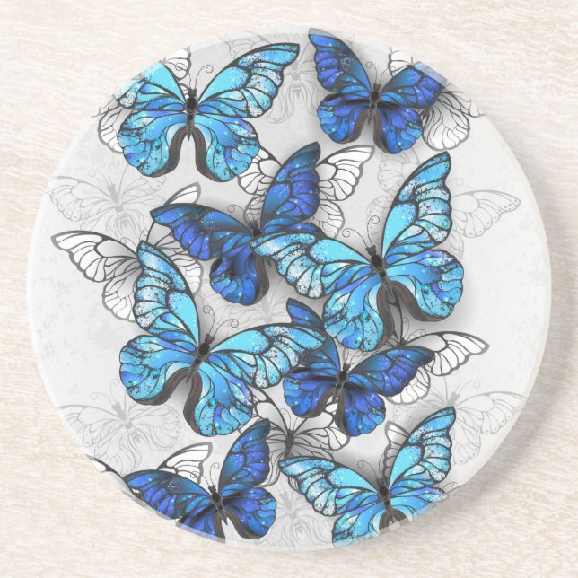 Posavasos Composición de las mariposas blancas y azules (Frente)