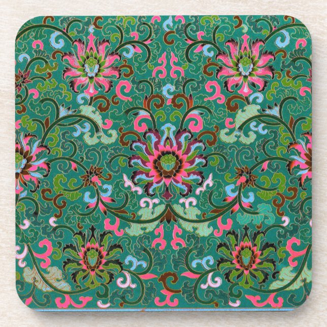 Posavasos con estampado floral oriental antiguo (Frente)