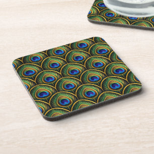 Posavasos con patrón de plumas de pavo real en ton