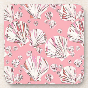 Posavasos conchas de coral, blancas y rosas, fondo de meloco