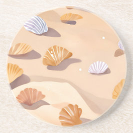 Posavasos Conchas en la Arena | Acuarela de Océano Playa