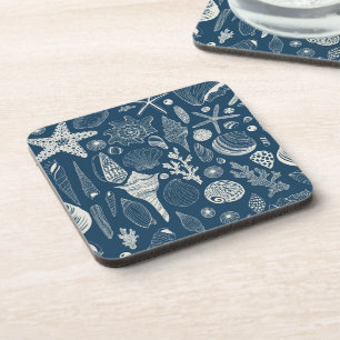 Posavasos Conchas marinas sobre azul oscuro