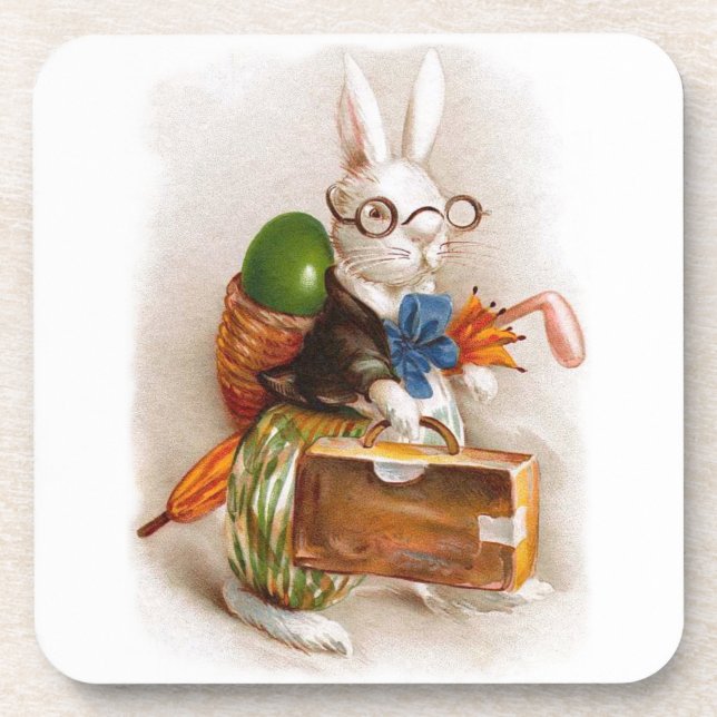 Posavasos Conejito de pascua en viaje (Frente)