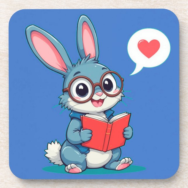 Posavasos Conejo Adorable que Lleva Gafas Leyendo un Libro (Frente)